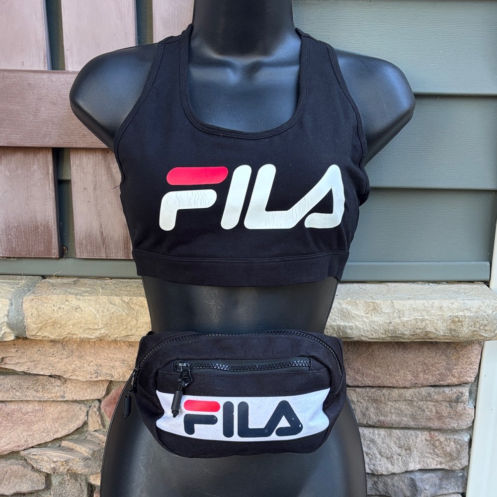 Vintage 90s Fila Black Activewear Bundle Set with Red and White Logo